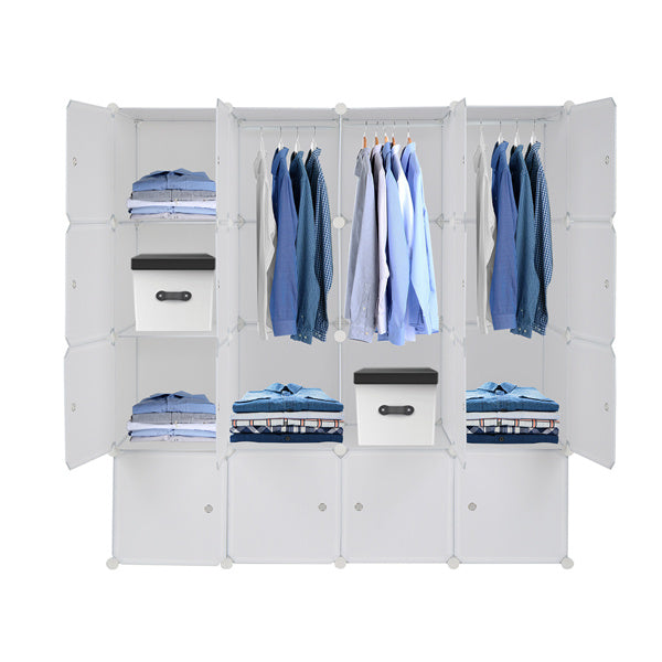 Organize your space with this 4-story, 16-grid cube wardrobe. Modular, space-saving design ideal for clothes, shoes, and accessories in bedrooms, dorms, or apartments.