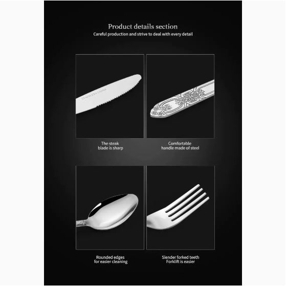 Deluxe Premium Cutlery Flatware Set For The Home Stainless Steel Cutlery Service With 1 Dinner Fork, 1 Dinner Knife, 1 Dinner Spoon And 1 Tea Spoon Durable, Elegant And Rust Resistance