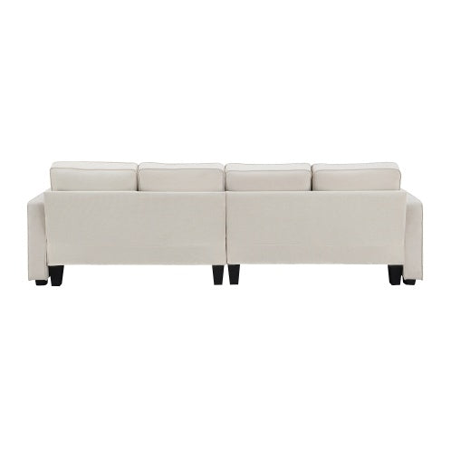 Modern 4-seater linen fabric sofa with armrest pockets and 4 pillows. Stylish and functional couch for U.S. homes, apartments, and offices. Available in 2 colors.