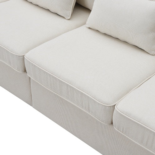 Modern 4-seater linen fabric sofa with armrest pockets and 4 pillows. Stylish and functional couch for U.S. homes, apartments, and offices. Available in 2 colors.