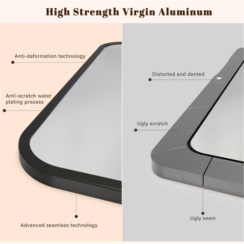 Black Bathroom Wall Mirror For Over Sink Rectangle Vanity Mirror With Round Corner For Bedroom Seamless Anti-Rust Polymer Coated Shatterproof Glass Horizontally Vertically