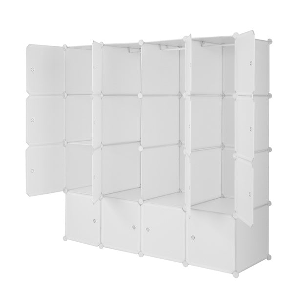 Organize your space with this 4-story, 16-grid cube wardrobe. Modular, space-saving design ideal for clothes, shoes, and accessories in bedrooms, dorms, or apartments.