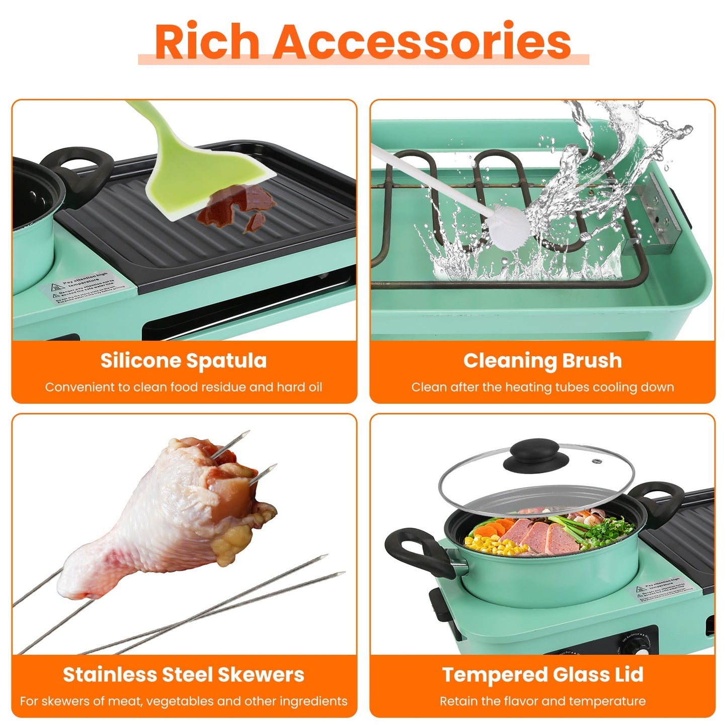Enjoy Korean BBQ, shabu shabu, and hot pot all in one with this 3-in-1 electric grill. Features 1600W power, non-stick surface, and dual temperature control—perfect for 3–5 people.