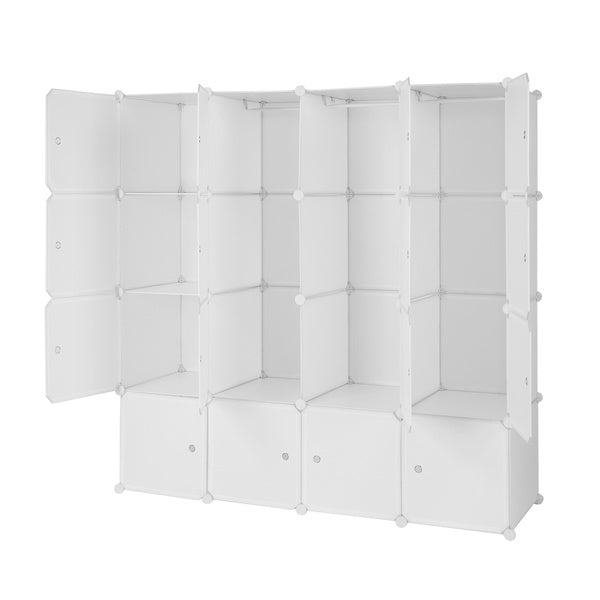 Organize your space with this 4-story, 16-grid cube wardrobe. Modular, space-saving design ideal for clothes, shoes, and accessories in bedrooms, dorms, or apartments.