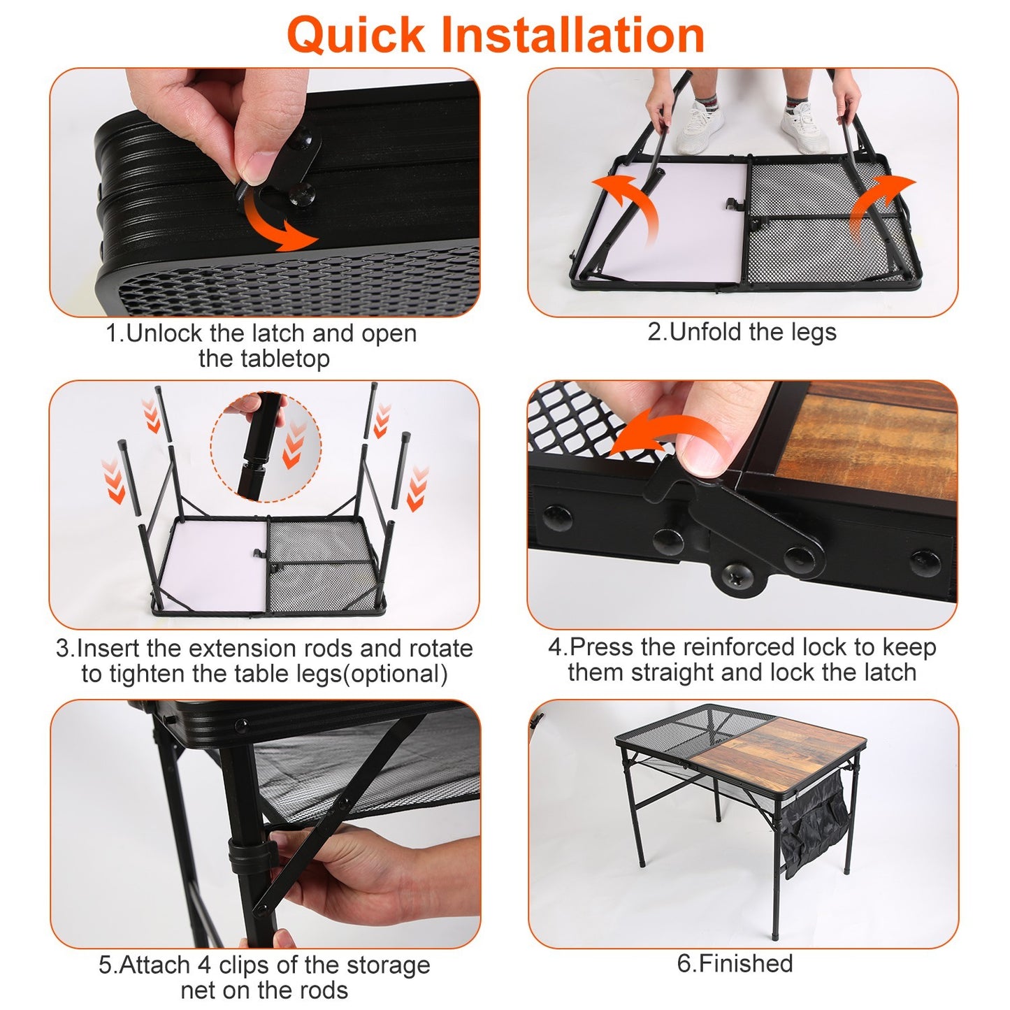 Foldable Camping Table Collapsible Picnic Aluminum Alloy Grill Stand 35.43x23.62x26in 66LBS Max Load Height Adjustable BBQ Table With Adjustable Height Storage Net