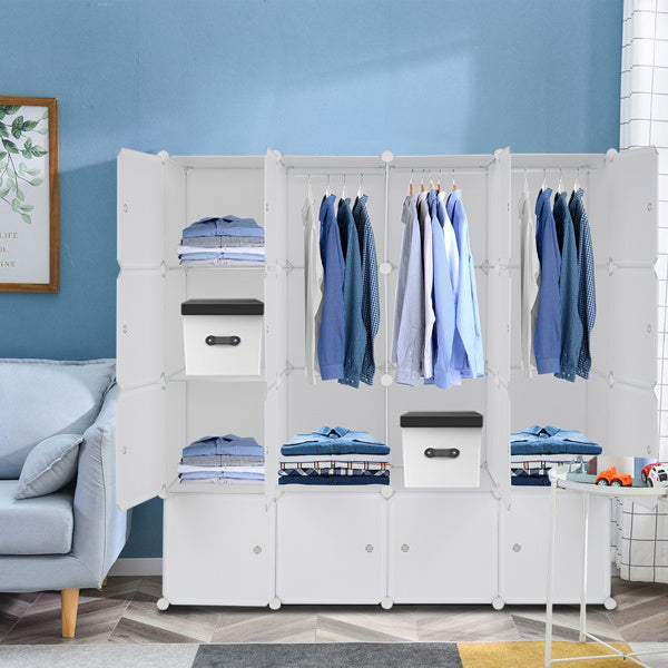 Organize your space with this 4-story, 16-grid cube wardrobe. Modular, space-saving design ideal for clothes, shoes, and accessories in bedrooms, dorms, or apartments.