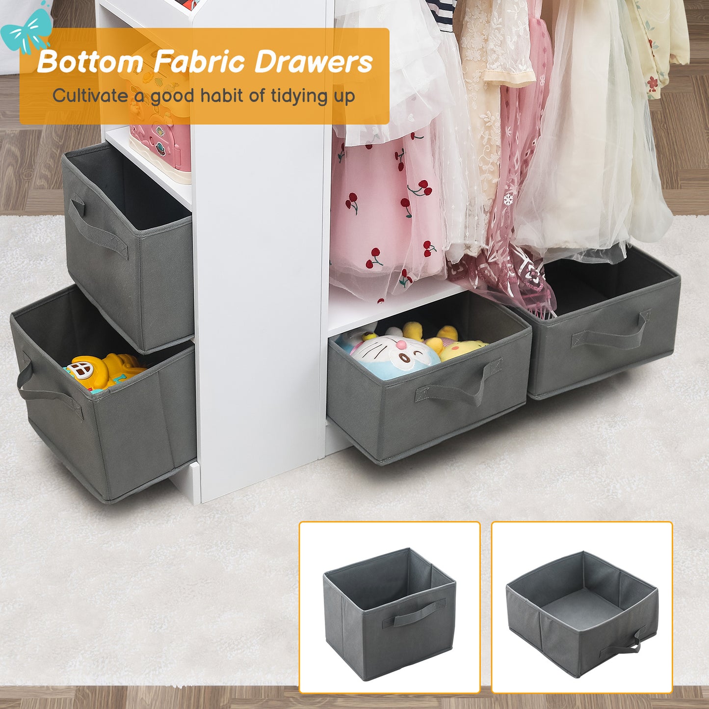 Keep your child's room neat and stylish with children's clothing storage racks and open hanging wardrobes. Features built-in mirrors and accessible design for kids.