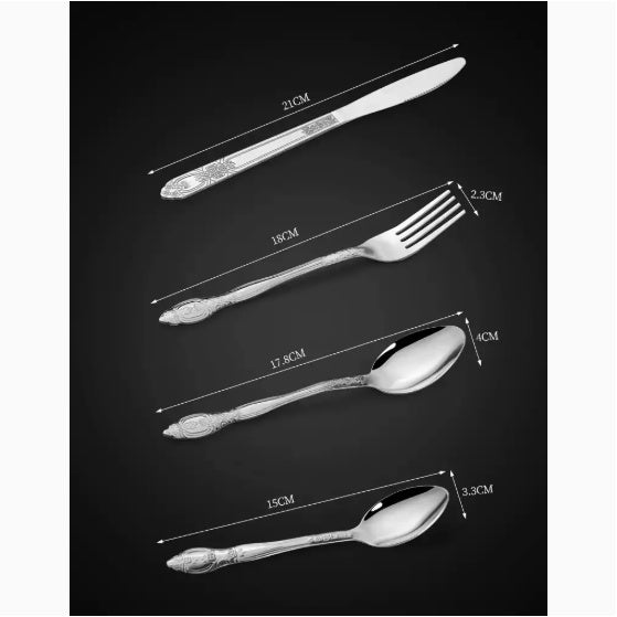 Deluxe Premium Cutlery Flatware Set For The Home Stainless Steel Cutlery Service With 1 Dinner Fork, 1 Dinner Knife, 1 Dinner Spoon And 1 Tea Spoon Durable, Elegant And Rust Resistance