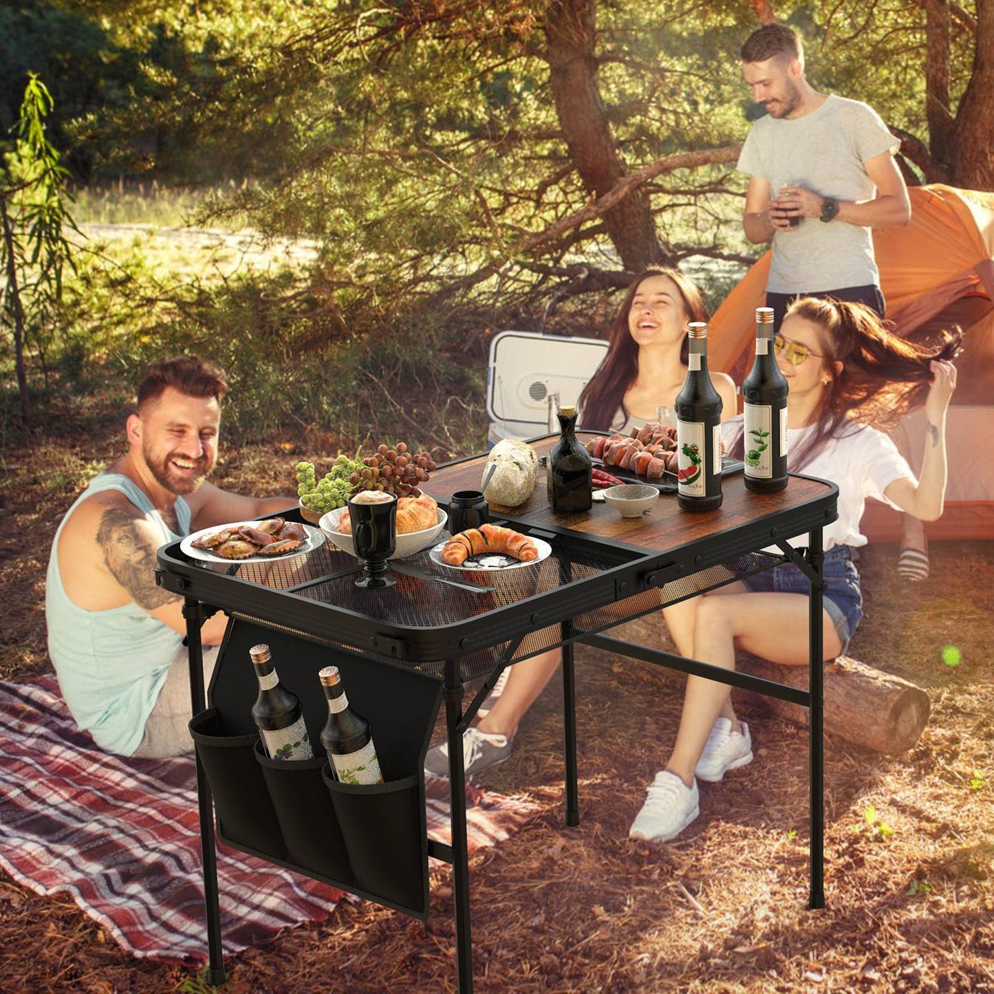 Foldable Camping Table Collapsible Picnic Aluminum Alloy Grill Stand 35.43x23.62x26in 66LBS Max Load Height Adjustable BBQ Table With Adjustable Height Storage Net