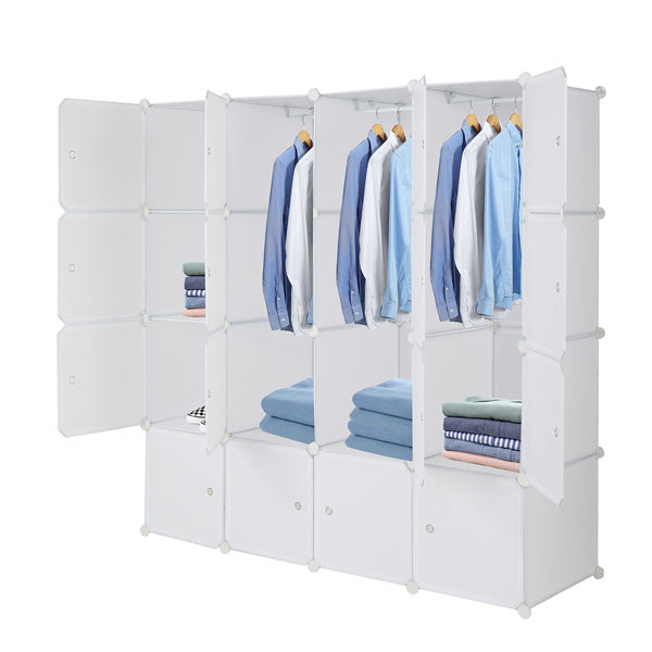 Organize your space with this 4-story, 16-grid cube wardrobe. Modular, space-saving design ideal for clothes, shoes, and accessories in bedrooms, dorms, or apartments.