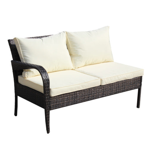 Upgrade your outdoor space with this 4-piece brown wicker rattan patio furniture set. Includes sectional sofa and storage box—perfect for garden, deck, or backyard lounging.