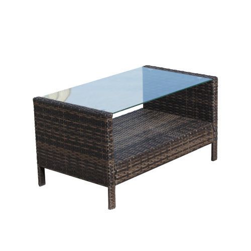 Upgrade your outdoor space with this 4-piece brown wicker rattan patio furniture set. Includes sectional sofa and storage box—perfect for garden, deck, or backyard lounging.