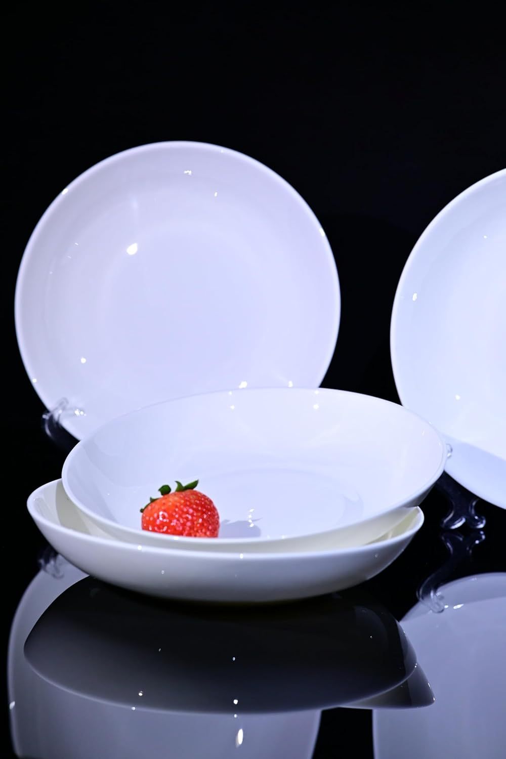 Lily Bone China Dinnerware Set, 4 Pieces, 8-inch Pasta White, Salad, Fruit Plate