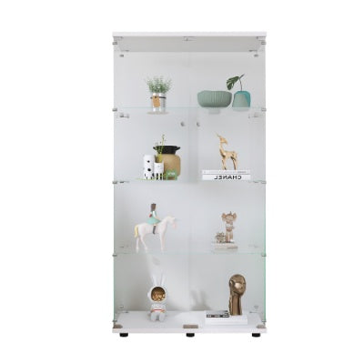 Wo-door Glass Display Cabinet 4 Shelves With Door, Floor Standing Curio Bookshelf For Living Room Bedroom Office, 64.7x31.7x14.3, White