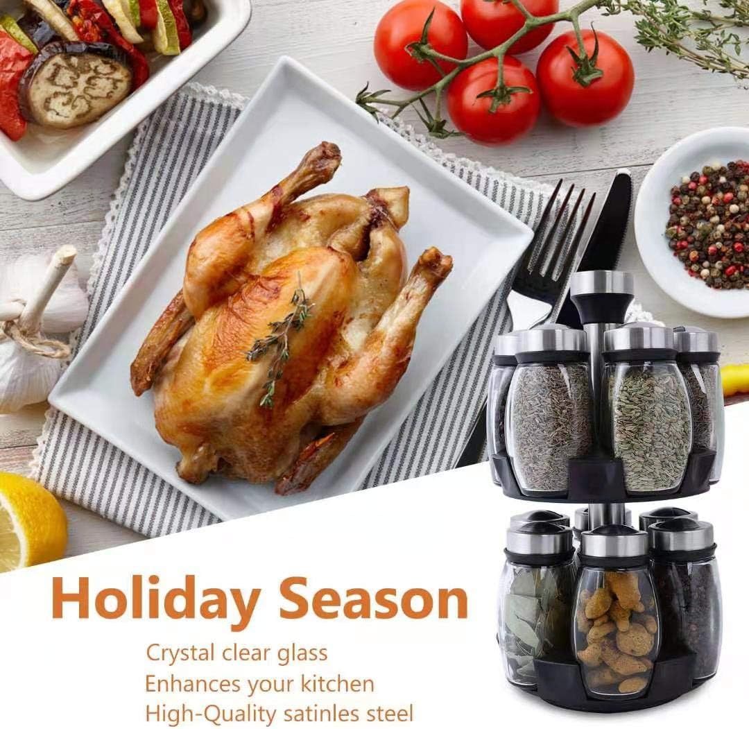 Revolving Spice Rack Organizer Countertop, Spinning Spice Storage Rack Tower Organizer With 12 Empty Jars, Rotating Spice Holder Shelf Seasoning Rack Shelf, Spice Seasoning Bottle Organizer