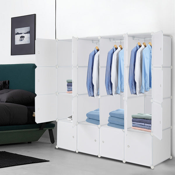 Organize your space with this 4-story, 16-grid cube wardrobe. Modular, space-saving design ideal for clothes, shoes, and accessories in bedrooms, dorms, or apartments.
