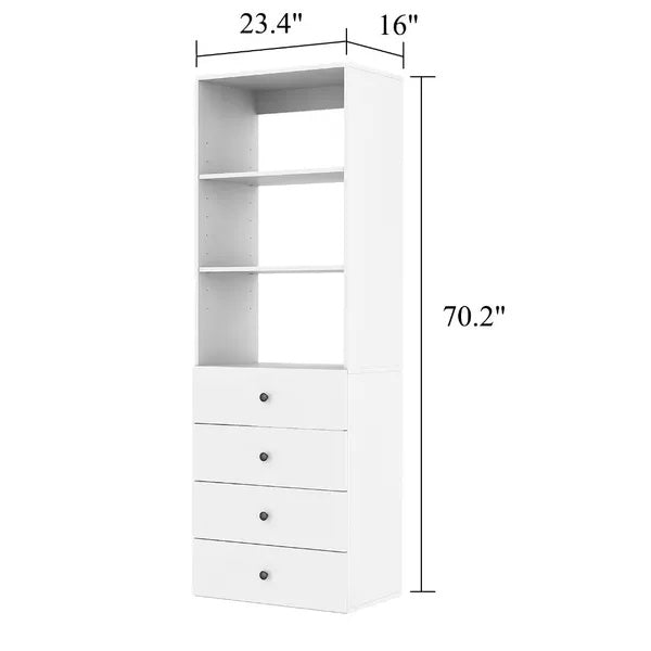 70.2H Livelylodge Wooden Modular Closet Organizer Modern Open Wardrobe Closet System With 4 Drawers For Bedroom&Coatroom White Finish