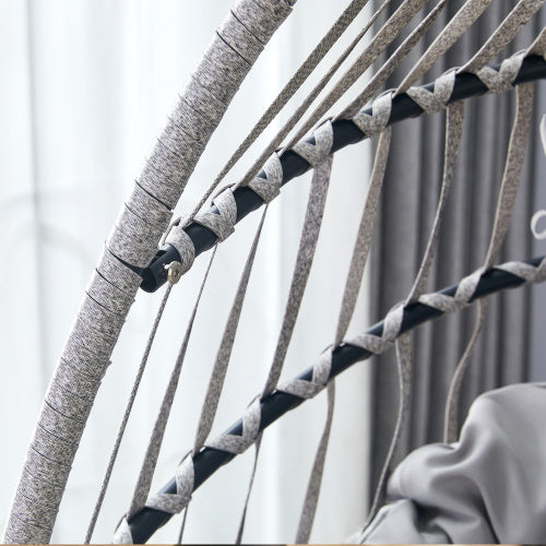 GRHeavy-Duty Iron Hanging Chair With Wicker Weave Single Person Swing For Indoor Outdoor Gray