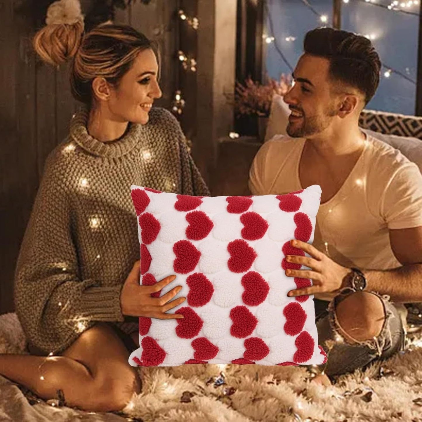 Add romantic charm to your home with this set of 2 heart-themed 18x18 inch Valentine’s throw pillow covers. Soft, stylish, and perfect for couch, bed, or sofa decor.