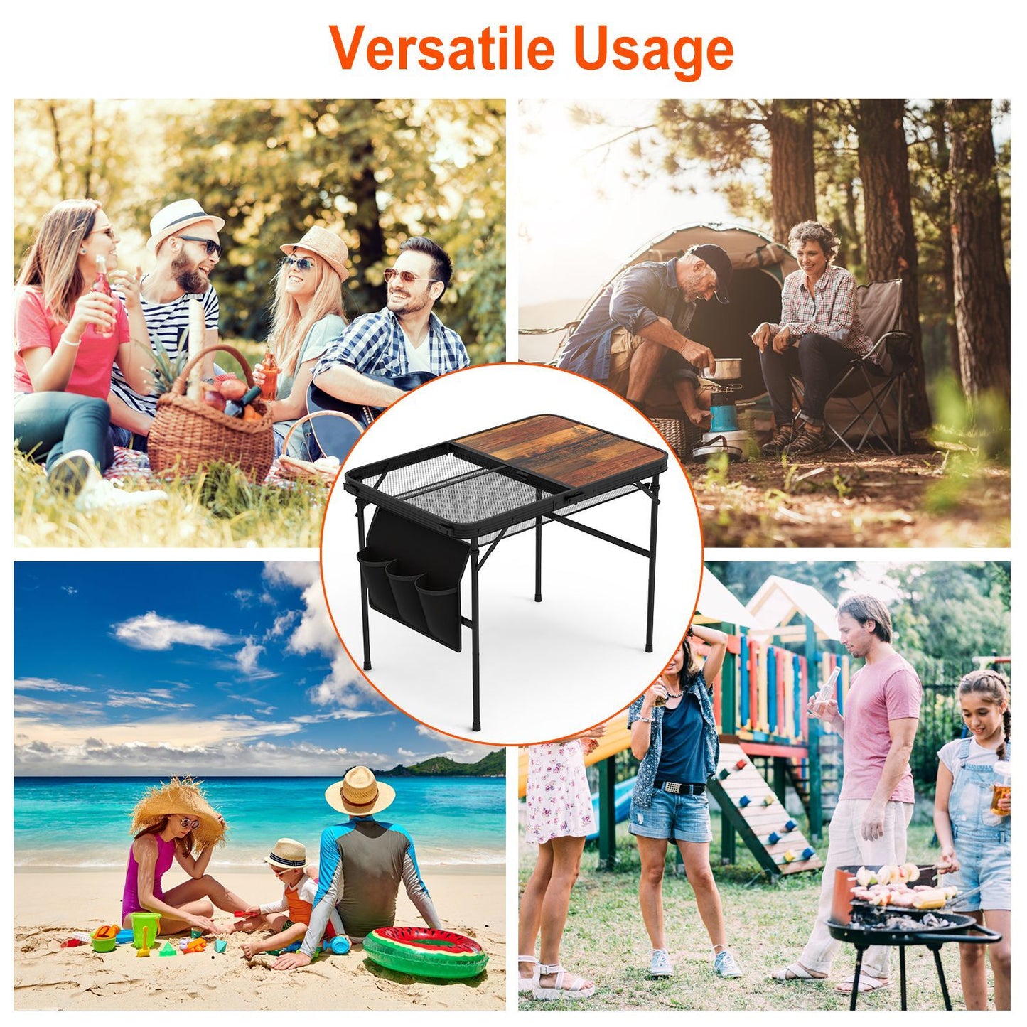 Foldable Camping Table Collapsible Picnic Aluminum Alloy Grill Stand 35.43x23.62x26in 66LBS Max Load Height Adjustable BBQ Table With Adjustable Height Storage Net