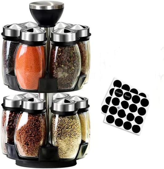 Revolving Spice Rack Organizer Countertop, Spinning Spice Storage Rack Tower Organizer With 12 Empty Jars, Rotating Spice Holder Shelf Seasoning Rack Shelf, Spice Seasoning Bottle Organizer
