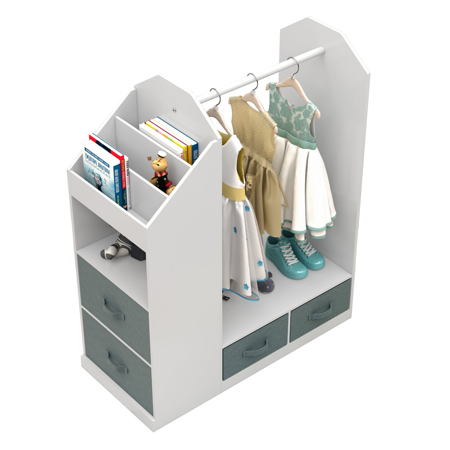 Keep your child's room neat and stylish with children's clothing storage racks and open hanging wardrobes. Features built-in mirrors and accessible design for kids.