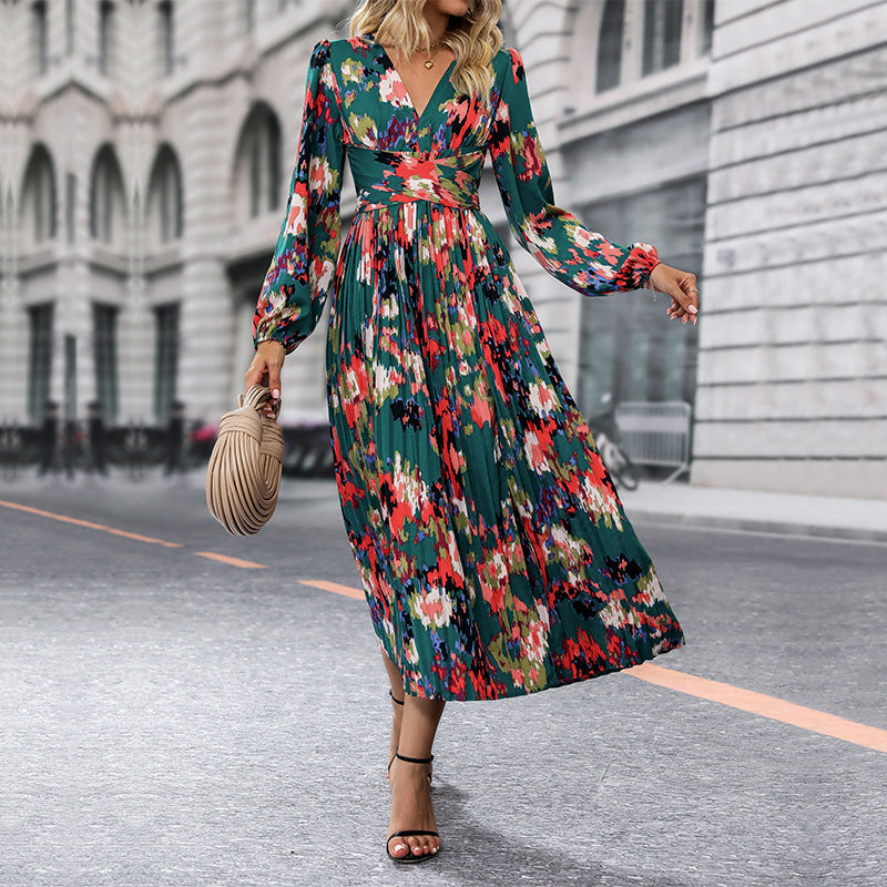 Womens Long-Sleeve Printed Dress In European And American Style