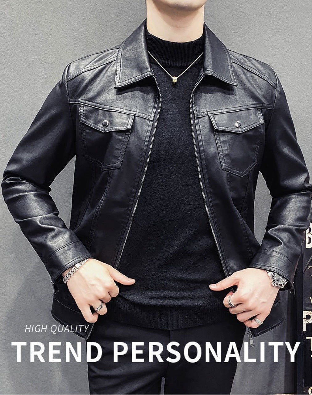 Fall Winter Men Quilted Casual Leather Clothing