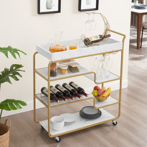 6-Tier Bar Cart, Slide Bar Serving Cart, Retro Style Wine Cart For Kitchen, Beverage Cart With Wine Rack And Glass Holder, Rolling Drink Trolley For Living Room, Dining Room
