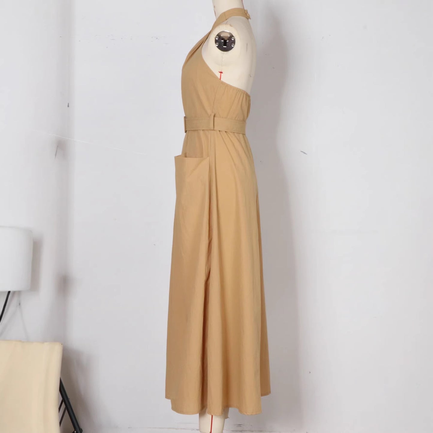 Elegant French-style Lace-up Dress With A Vacation Vibe