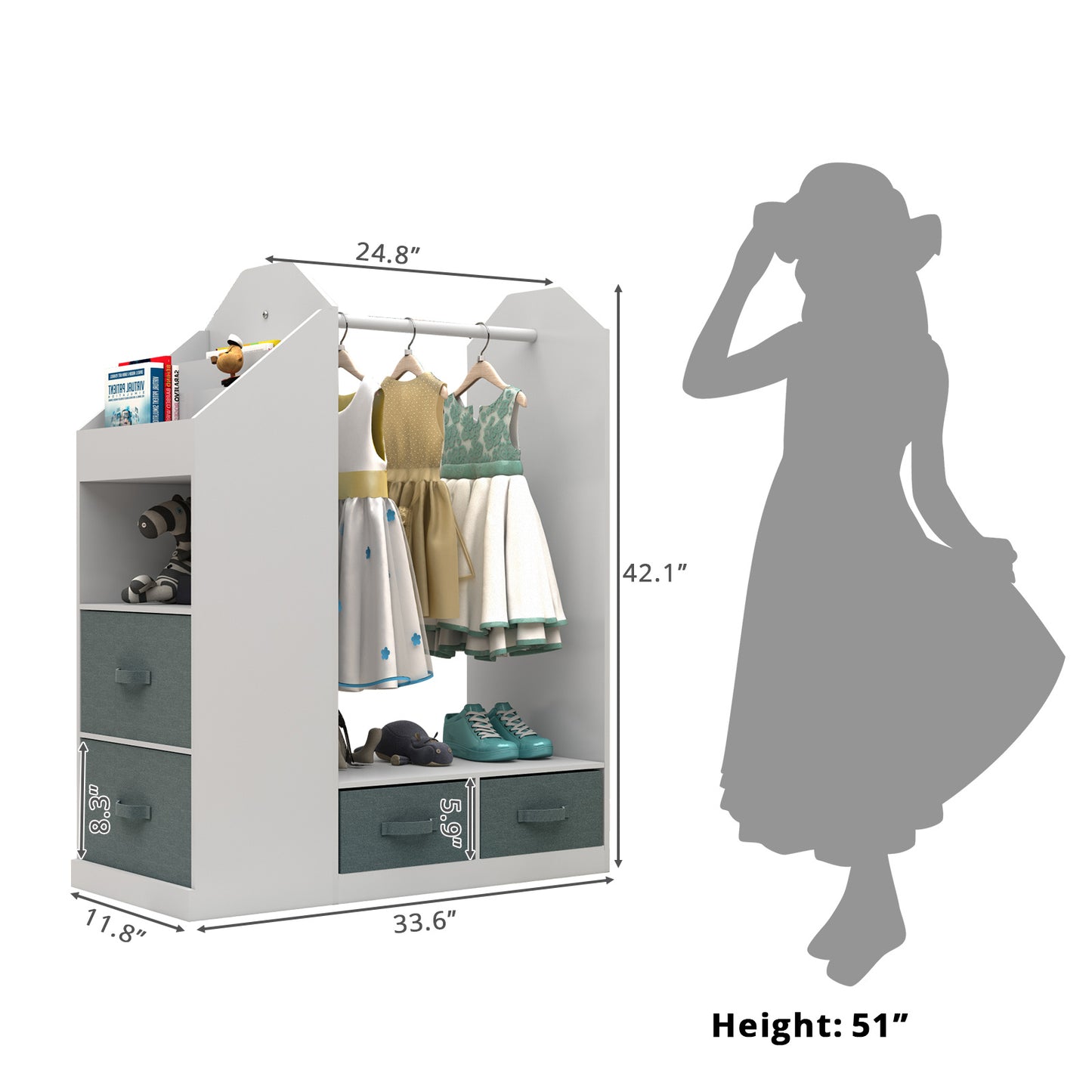 Keep your child's room neat and stylish with children's clothing storage racks and open hanging wardrobes. Features built-in mirrors and accessible design for kids.