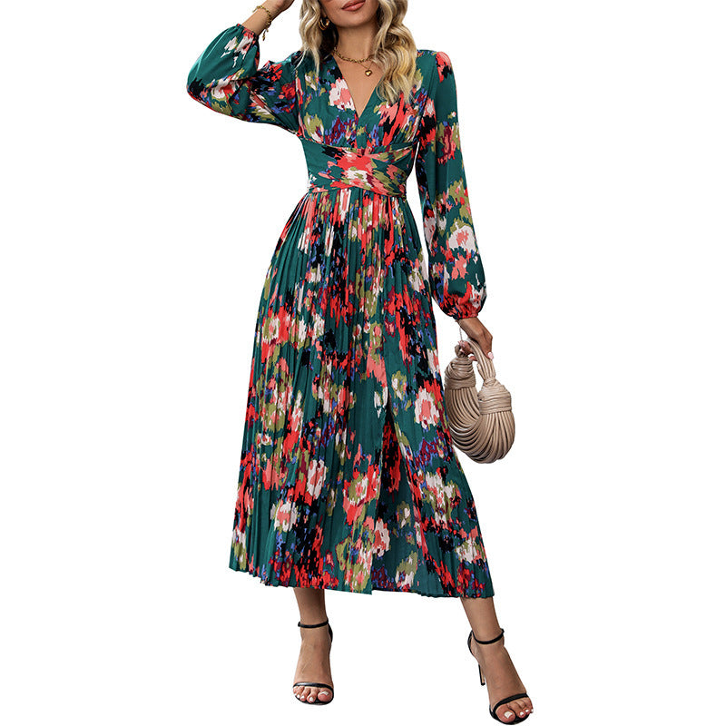 Womens Long-Sleeve Printed Dress In European And American Style