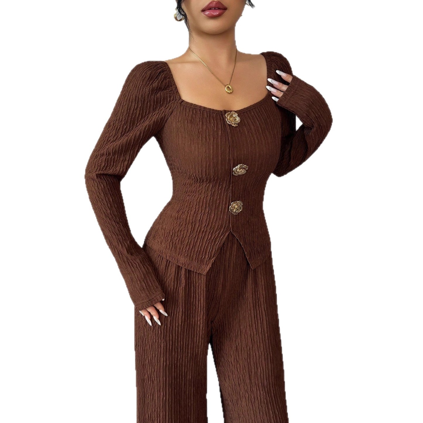 Metal Rose Buckle Slim-Fit Fashionable Womens Suit